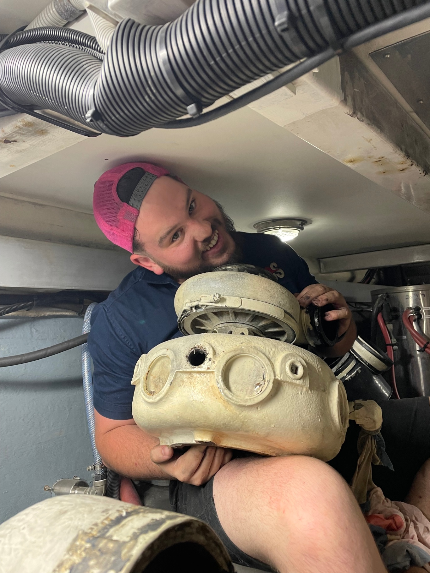 HDS technician removing a turbocharger from the port engine